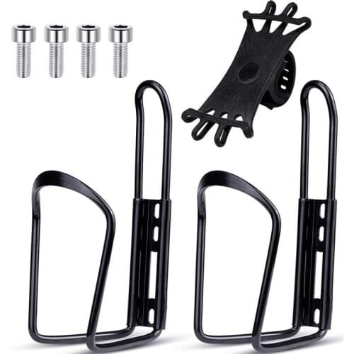 2*Bicycle Kettle Rack With 1*Mobile Phone Bracket Navigation Frame Aluminum Alloy Kettle Rack Black Cup Holder Riding Equipment