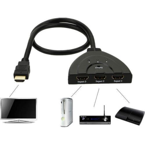 500pcs/lot*3 Port HDMI Splitter sp1080P 3D Switcher 3x1 Auto Switch 3-In 1-Out With 50 CM Pigtail Converter 1 in 3 out Cable