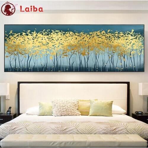 Diamond painting Abstract art, golden foliage landscape cross stitch diamond embroidery mosaic room Decor