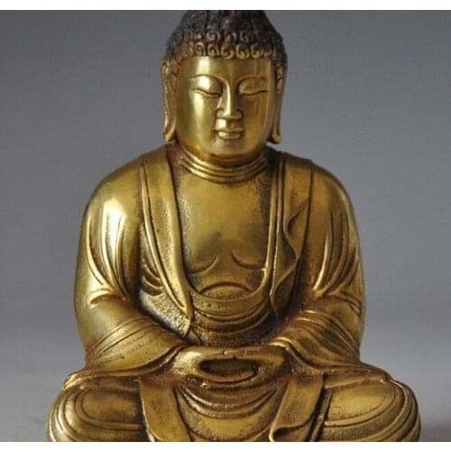 Free shipping 90mm old Chinese Buddhism bronze Gilt sakyamuni Amitabha Tathagata Buddha statue