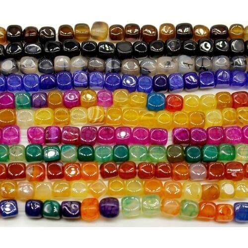 8mm Natural Crystal Agates Stone Beads Square Shape Green Raw Cracked Stone Bead For Jewelry Making DIY Accessories Strand 15