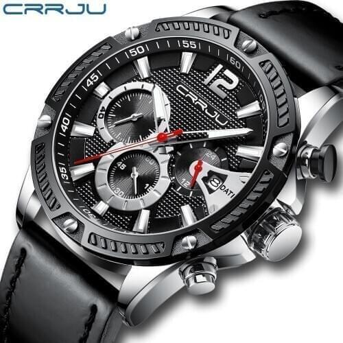 CRRJU Watch Chronograph Sport Mens Watches Quartz Clock Leather Male Wristwatch Relogio Masculino Fashion Gift for Men