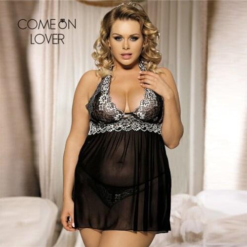 Comeonlover Fashion Sheer V-Neck 5XL Sleeveless See Through Womens Sleepwear Plus Size Loose Strap Erotic Sexy Lingerie RE80003