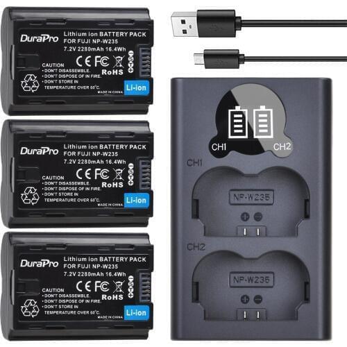 DuraPro 2280mAH NP-W235 NP W235 Li-ion Battery + LED USB Charger Replacement For Fujifilm Fuji X-T4, XT4 cameras