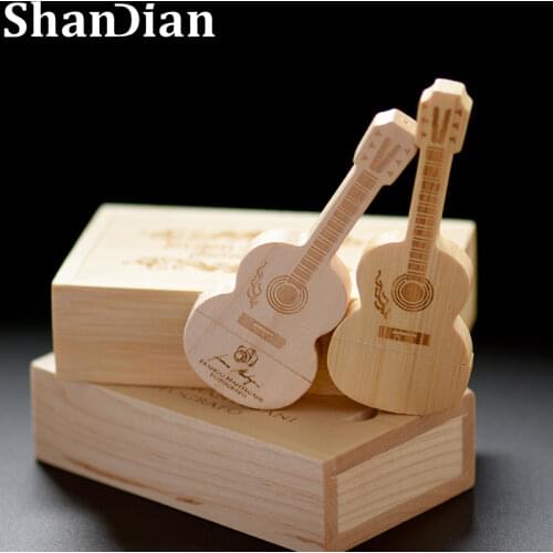 Free Custom LOGO Wooden Guitar USB2.0 Flash Drive 4G 8G 16G 32G 64GB 128G Comes With Key Chain Pen Drives Gifts Box Memory Stick