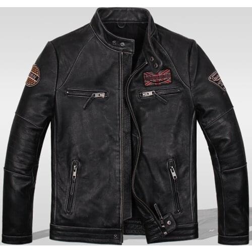 Hot Sell 75-Read Description! Asian Size Motorcycle Rider Vintage Men’s Genuine Leather Jacket Slim Coat