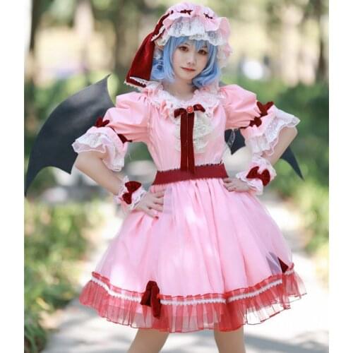 Quality Goods Game Touhou Project Remilia Scarlet Cosplay Costume Pink Lolita Dress Unisex Party Role Play Clothing Custom-Make