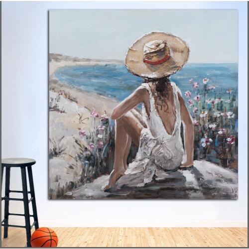 Large size Printing Oil Painting Abstract 16 See sea girl wall art canvas prints pictures for living room and bedroom No Frame