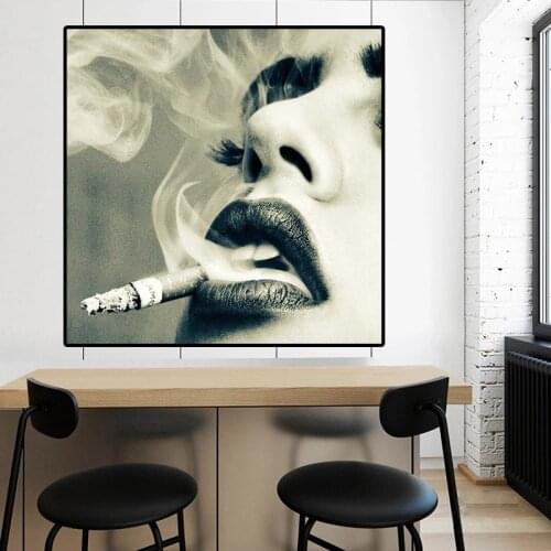 Smoking Wowen Mouth Sexy Lips Canvas Painting Rebellious Girl Posters and Prints Wall Pixture for Girl Room Home Decor No Frame