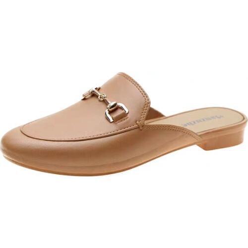 Korea Fashion Chain Square Kulit Kepala Sandal Bulu Wanita High-End Sepatu Kasual ALL-Match Real Wool Non -Slip Asing