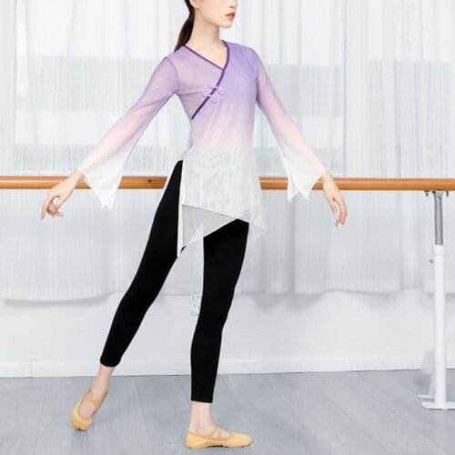 Classical Dance Costume Women Ballet Clothes Gradient Gauze Tops Yoga Sport Costume Chinese Folk Dances Flared Sleeve 2021 12611