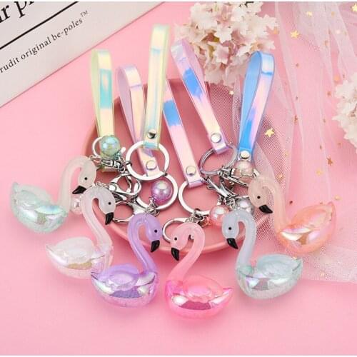 Creative Colorful Acrylic Swan Keychain Fashion Symphony Leather Rope Pendant Key Chain Women Car Bag Keyring Gifts Accessories