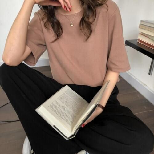 Summer Short Sleeve T-Shirt Women Tees Loose Solid Basic T Shirt Women Casual O-neck Hipster Tshirt Top Kawaii Clothes