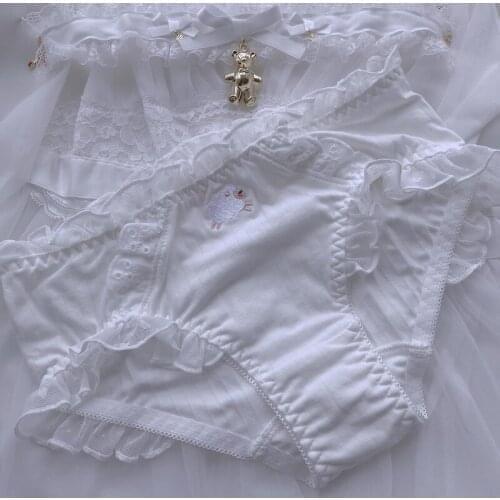 Sweet Lingerie Cute Cotton Thong Underwear Women Girls White Pink Kawaii Womens Underpants Ruffles Briefs Seamless Panties New