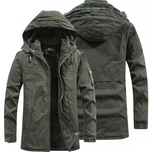 Mens Winter Fleece Inner Military Jacket Thick Parkas Hooded Outwear Warm Coat Male Windbreaker Multi-Pockets Cotton Overcoat