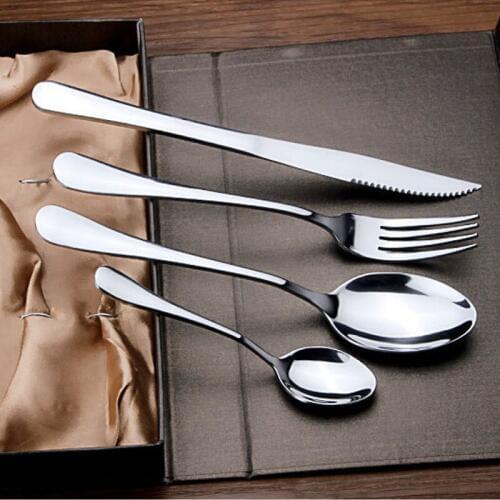 50sets 4Pcs/Set Exquisite Silver Cutlery Set Stainless Steel Flatware Set Knife Fork Spoon Mirror Polishing Tableware ZA1353