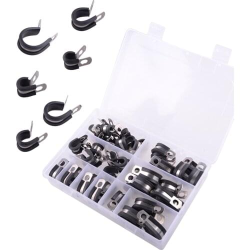 New 52Pcs Car Rubber Cushion Insulated Stainless Steel Cable Pipe Fuel Line Clamps Assortment Kit Universal Accessories