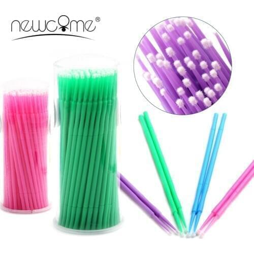 NEWCOME 100pcs Micro Durable Disposable Swab Lint Individual Eyelash Brush Glue Removing Tools Eyelash Extension Makeup Brush