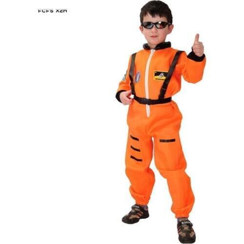 Orange Boys Halloween Cosmonaut Costumes Kids Children Astronaut Jumpsuits Uniform Cosplay Carnival Purim Masquerade Party dress