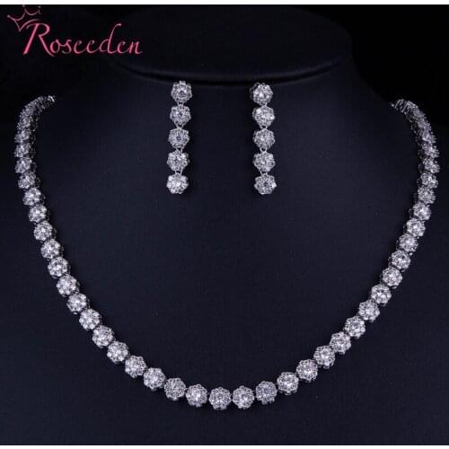 Round Cut Cubic Zirconia Necklace and Earrings CZ Wedding Bridal Banquet Prom Jewelry Sets RE4288
