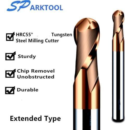 HRC55 Ball Nose Cutter Carbide End Alloy Coating Tungsten Steel Cutting Tool 1 2 4 5 6 8 mm 2Flutes Milling Cutter CNC