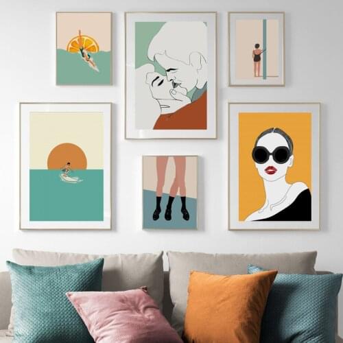 Romantic Kiss Surf Swim Body Art Nordic Posters and Prints Wall Art Canvas Painting Wall Pictures for Living Room Home Decor