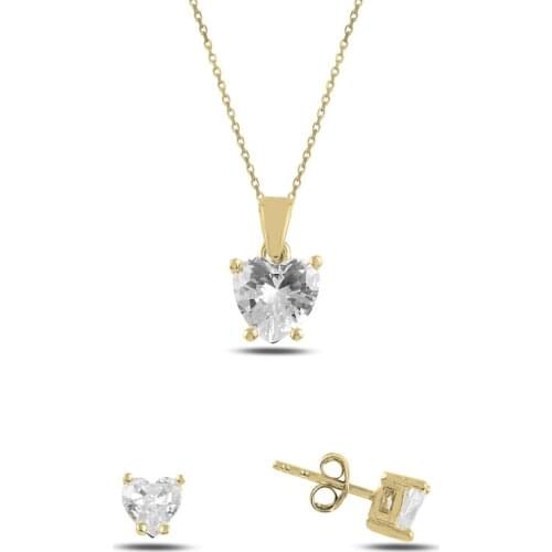 Silver 925 Sterling Heart Engagement Zircon Cubic Zirconia Set