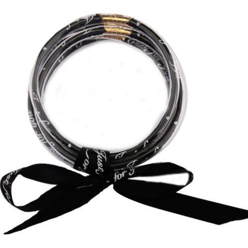 ZWPON Silicon Circle Bracelet 5PCS/Set Full Cotton Print just for you Stack Bowknot Bracelet for Woman Female Gift Jewelry