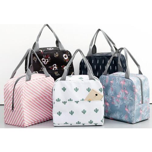 Stylish 6L cotton lunch bag thermal picnic box cans holder meal drinks insulated cool handbag ice pack small portable cooler bag