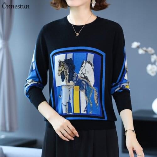 Print Sweater Women Autumn Spring Pullovers Knitted Sweater Korean Fashion Long Sleeve Top Pull Femme Soft Blusas Sweaters