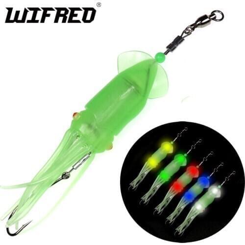 Wifreo 1pc Electronic LED Double Flashing Squid Jig Soft Luminous Squid Lamp Lures for Saltwater Fishing Trolling Boat Angling