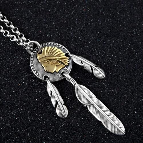 S925 sterling silver jewelry handmade feather creative pendant Indian tag male and female pendant
