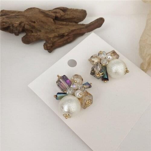 MENGJIQIAO Korean Luxury Fashion Geometric Square Crystal Stud Earrings For Women Elegant Pearl Ball Boucle D'oreille Jewelry