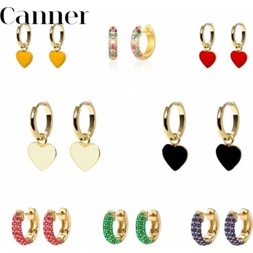 Canner Huggie Earrings for Women Colorful CZ Dripping Oil Craft Heart Love Hoops Earrings Piercing 2021 Trend Fashion Jewelry W6