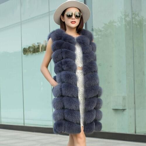 2019 new anti-season fur vest female short paragraph fashion fox fur whole leather vest clearance long coat winter