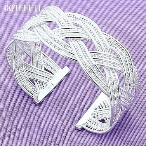 DOTEFFIL 925 Sterling Silver 27mm Interwoven Network Bangle Bracelet For Woman Wedding Engagement Fashion Charm Party Jewelry