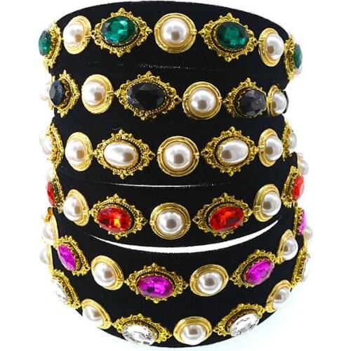 Womens Gem Headband Fabric Hairband Head Wrap Hair Accessories color crystal Thin Edges headdress headpiece For Girls Jewelry