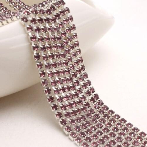 10Yard Lt Amethyst Claw Crystal Rhinestones Chain Gradient DIY Dense Silver Base Rhineston Chain Garment&Bag Art Decoration
