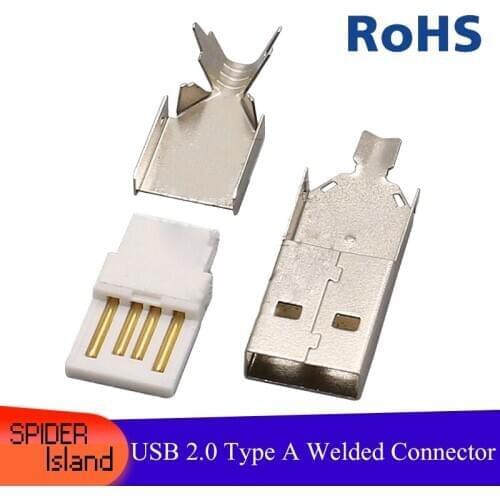 100pcs USB 2.0 Type A Male Connector AM Male Welded Wire Three-Piece Long Body Connector USB2.0 Interface Socket