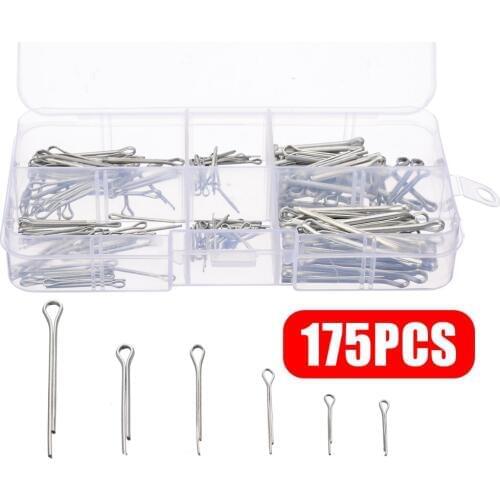 175pcs/set Sliver Split Pins Cotter Fixings Assorted Sizes Zinc Plated Steel Hard Case Link Split Cotter Pin with Box