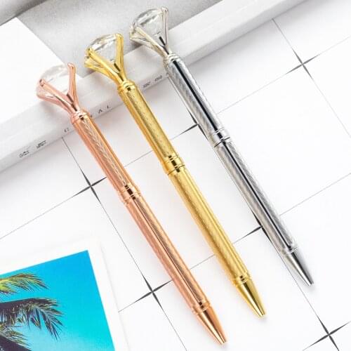 20 Pcs Per Set Large Diamond Pen Office Stationery Crystal Pen Student Gift Metal Ball Point Pen Wholesale