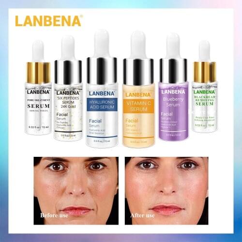 Anti Wrinkle Face Serum Vitamin C Whitening 24k Gold Hexapeptide Stock Solution Shrinking Pores Hyaluronic Acid Skin Care 3pcs