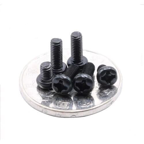 500pcs/lot M2 M2.5 M3 PM GB818 Black Pan Head Half Round Head Cross Machine Screw