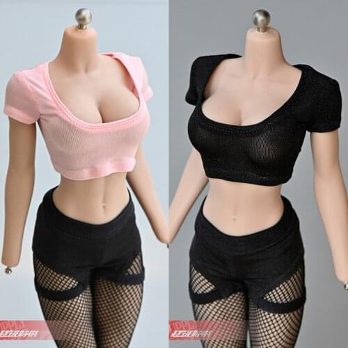 1/6 soldier doll costume model accessories 12 inch movable doll female body large wide collar short shirt T-shirt