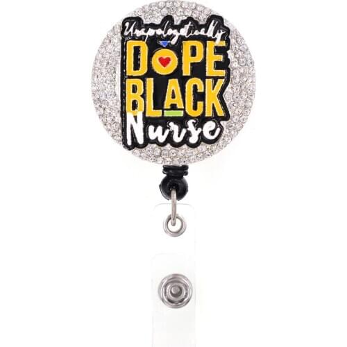 10pcs/lot Rhinestone Bling Bling Badge Holder Black Nurse Retractable Badge Pull Reel