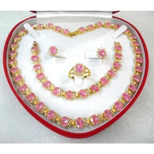 Noble and generious pink zircon necklace earring bracelet and ring sets fro valentines day