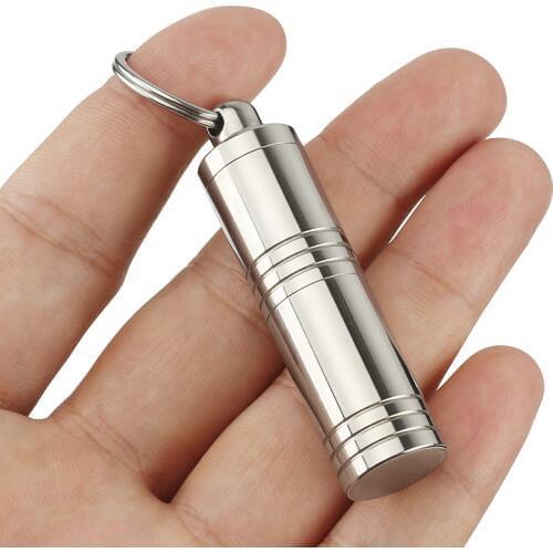 Stainless Steel Bottle Waterproof Canister Medicine Seal Capsule Bottle Keychain Outdoor EDC Tool