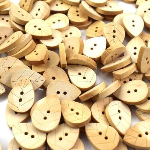 300PCS Random Mixed Leaf Pattern Wooden Buttons for Clothes Crafts Sewing Scrapbooking DIY Accessories