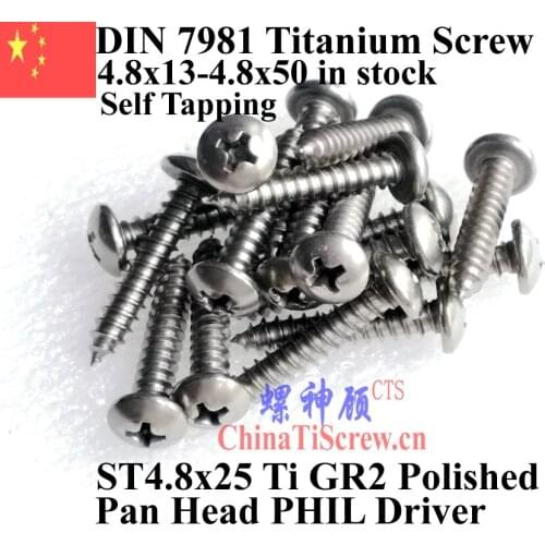 DIN 7981 Self Tapping Titanium screw 4.8x13 4.8x16 4.8x19 4.8x22 4.8x25 4.8x32 4.8x38 4.8x45 4.8x50 Pan Head PHIL Driver Ti GR2