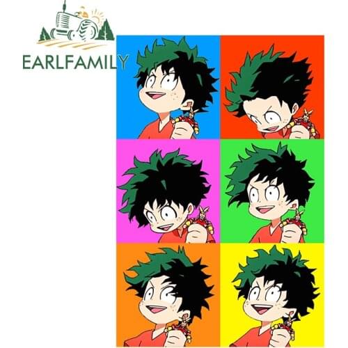 EARLFAMILY 13cm x 8.8cm for My Hero Academia Deku Head Camper Car Stickers Fashion Fine Decal Waterproof Sunscreen Decoration